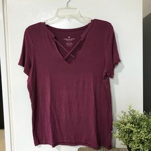 American Eagle Cut-Out Strappy T-Shirt Plum